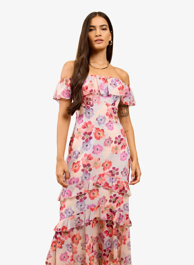 Little Mistress  Floral Bardot Midi Dress for Women | Best Price UAE